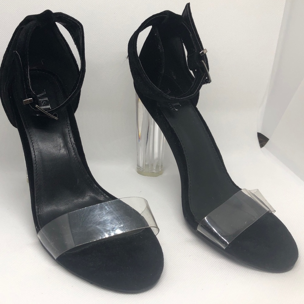 Miss Lola Black and clear heel sandal